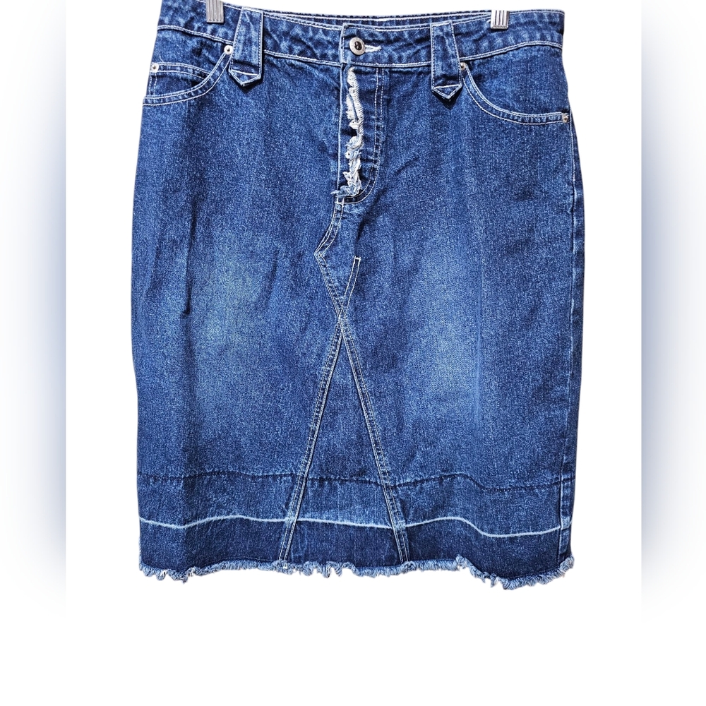 Womens Stylish Vintage Carolina Blues Blue Button Fly‎ Denim Skirt Size 12